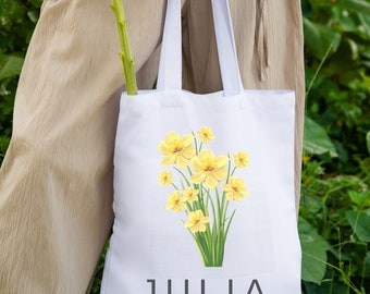 Cadeau personnalisé de juillet de fleur de naissance, sac fourre-tout en toile personnalisé, cadeau d'anniversaire pour elle, cadeaux pour maman mère, cadeau meilleurs amis