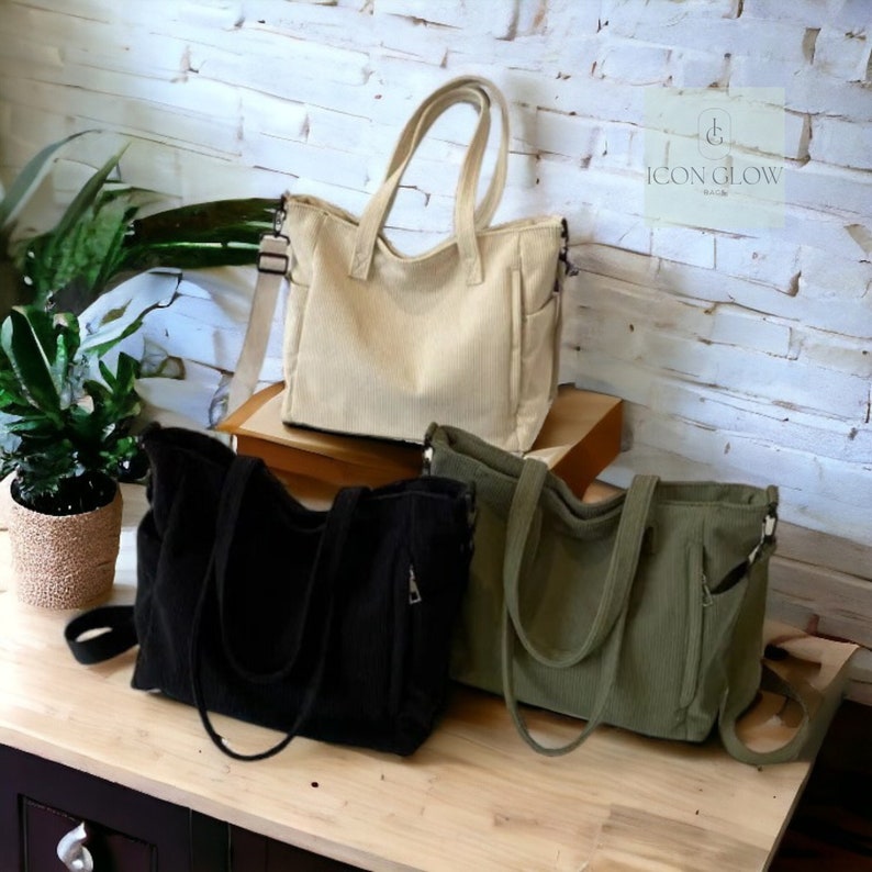 Minimalist Corduroy Shoulder Bag with Large Capacity, Casual Crossbody Uni Bag, Shopping Bag, Book Bag, Everyday Bag, College Bag Gift zdjęcie 1