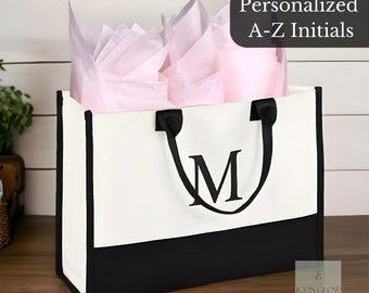 Eerste katoenen canvas gepersonaliseerde strand Tote tas monogram brief canvas Tote bruidsmeisje cadeau aangepaste gift voor haar A-Z bruids douchegift