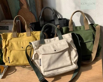 Canvas draagtas met grote capaciteit, katoenen canvas schoudertas, canvas crossbody messenger bags, draagtas canvas, canvas handtas, klasse boekentas