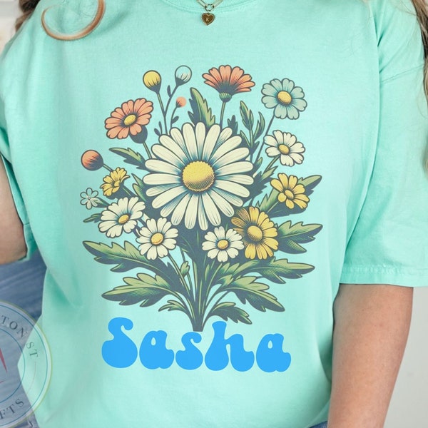 Comfort Colors® Flower Bouquet Shirt, Personalized Retro Flower Tshirt, Gift for Mom, Floral Grandma TShirt, Grandmother Tee, Plant Mama