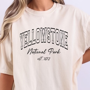 Yellowstone National Park Tee, Wyoming Montana Idaho Shirt, Varsity National Park T-shirt, Camping gift, Hiking T, Yellowstone gift