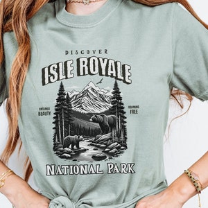 Isle Royale National Park shirt, Isle Royale National Park with bear Tshirt, Michigan shirt, Vacation travel gift, Hiker Camper gift women