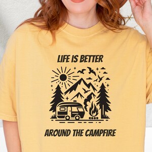 Camping Campfire Tshirt Women, Fun Camper shirt, Ladies Camping Lover Tee, Camp Life T-shirt, RV Life gift, Cute camper gift,  Gift for her