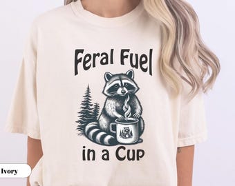 Trash Panda Coffee shirt, Funny Raccoon Meme Tshirt, Feral Mom Coffee lover Tee, Vintage Raccoon gift, Trendy T-shirt, gift for mothers day