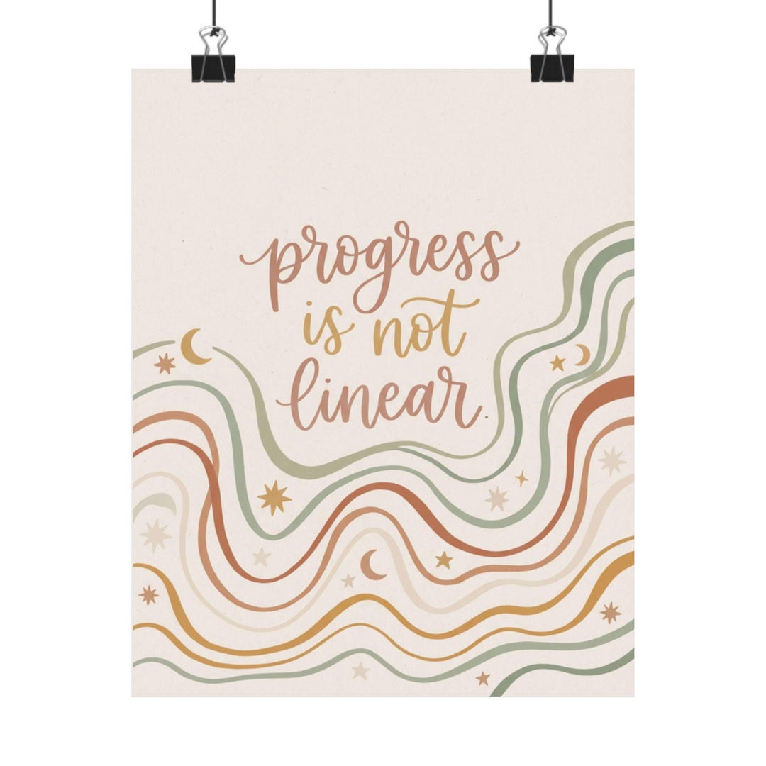 Progress is Not Linear Poster Motivational Typography Wall Art Etsy