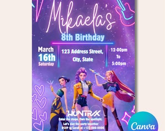Huntrix Birthday Card, Editable K-Pop Invitation (Digital Template)