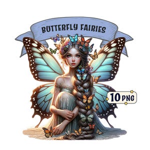 Schmetterling Feen Clipart Bundle - 10 schöne Feen mit Schmetterlingsflügeln, Fantasy PNG Bilder, transparenter Hintergrund, kommerzielle Nutzung.