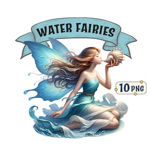 Paquete de imágenes prediseñadas de hadas del agua, 10 hermosas imágenes PNG de hadas con temática de agua con fondo transparente, uso comercial incluido.