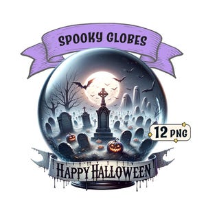 Spooky Globes Clipart Bundle: 12 Halloween themed spooky globes, PNG images with transparent background, commercial use included.