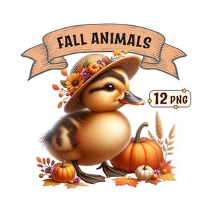 Paquete de imágenes prediseñadas de Fall Animals, 12 lindas imágenes PNG de animales con temática de otoño con fondo transparente, uso comercial incluido.