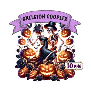 Skelett Paare Clipart Bundle, 10 romantische und gruselige Halloween Skelett Paare PNG Bilder, transparenter Hintergrund, kommerzielle Nutzung