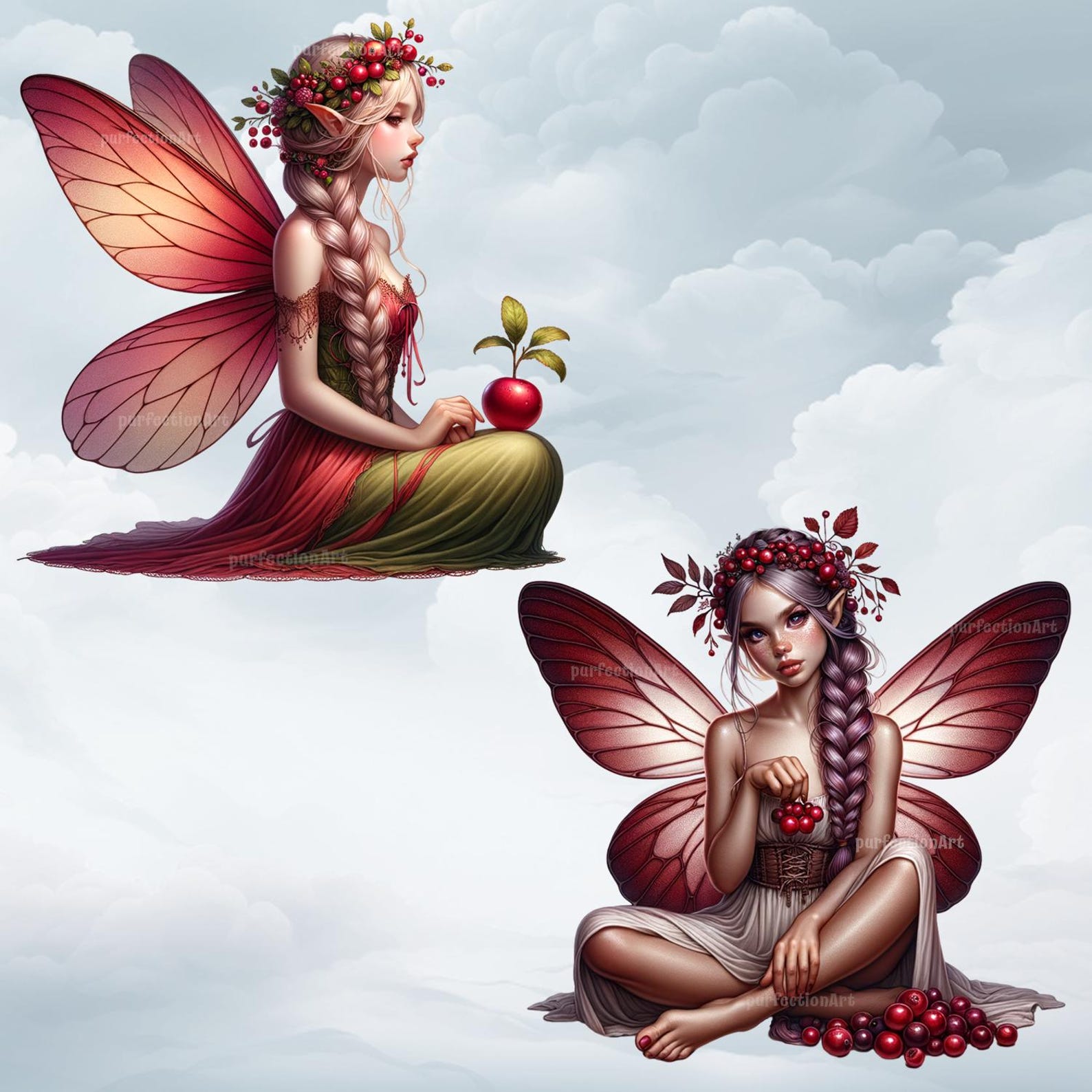 Berry Fairies Clipart Bundle, 10 Fairy Illustrations With Different ...