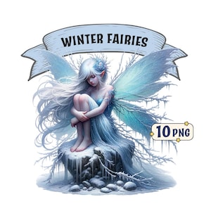 Winter Feen Clipart Bundle, 10 wunderschöne Winter-Eis-Feen, PNG-Bilder mit transparentem Hintergrund, kommerzielle Nutzung.