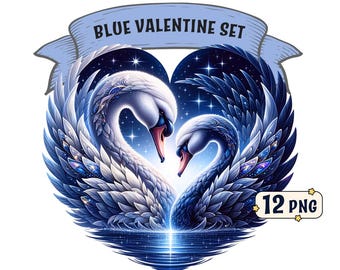 Blue Valentine Clipart Bundle - 12 Navy blue and Celestial-Themed Valentine's Day PNG images, Transparent background, Commercial use.