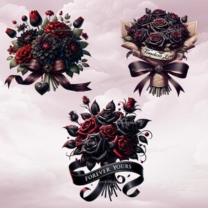 Gothic bouquets clipart bundle - 12 Gothic floral PNGs, Valentine's Day dark-gothic flower bouquets, transparent background, commercial use image 6