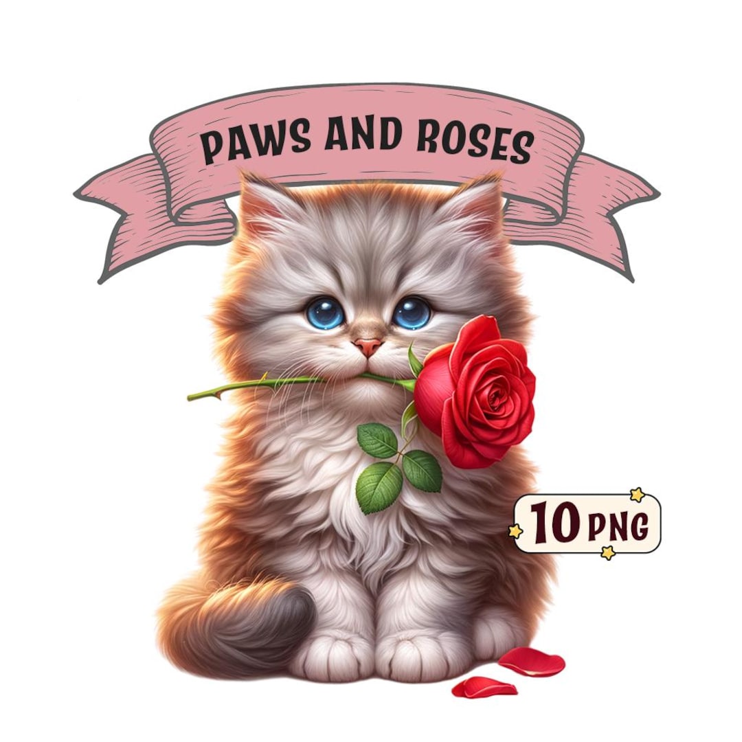 Paws and Roses Clipart Bundle – 10 Adorable Kittens With Roses and ...