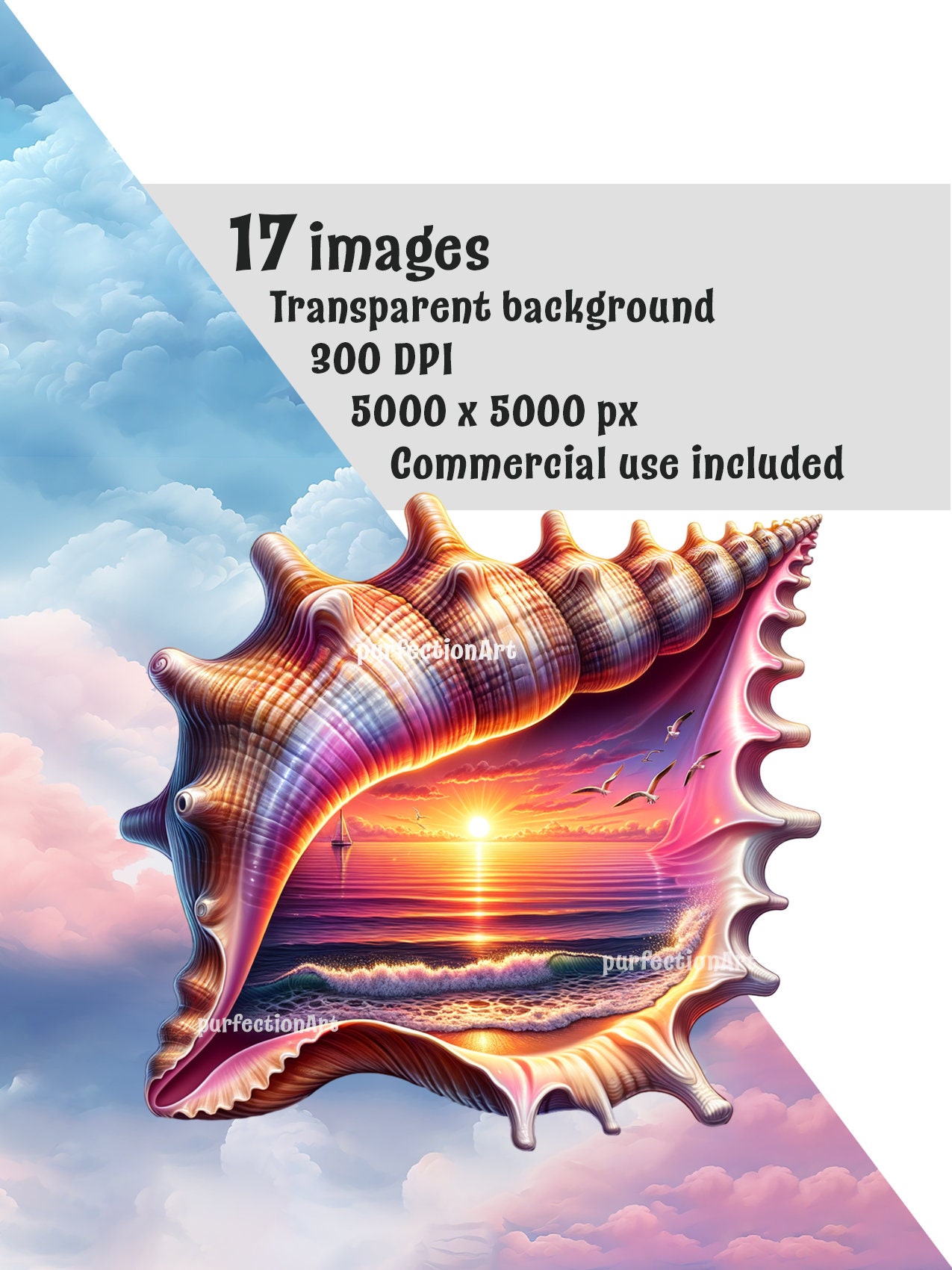 Shell Raddical View Seashell Clipart Bundle: 17 Beautiful Beach-themed Views Inside Shells ...