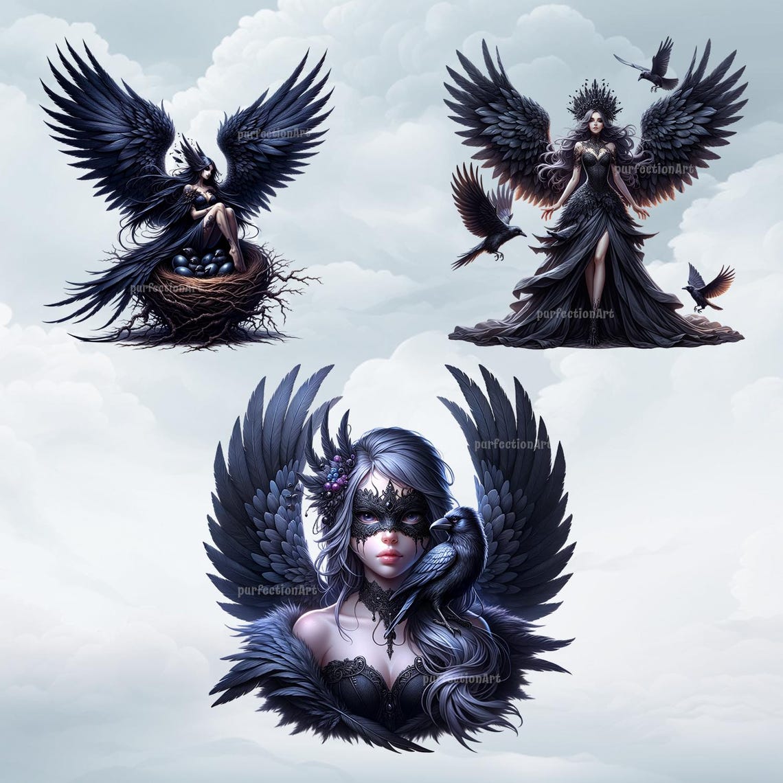 Raven Fairies Clipart Bundle, 10 Enchanting Dark and Raven Themed ...