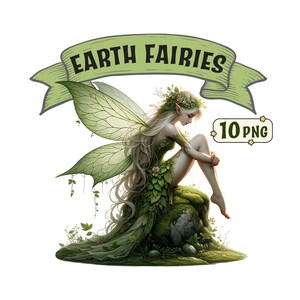 Paquete de imágenes prediseñadas de Hadas de la Tierra, 10 hermosas imágenes PNG de hadas temáticas de la naturaleza con fondo transparente, uso comercial incluido.