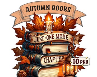Autumn Books Clipart Bundle – 10 cozy bookish illustrations, whimsical fall clipart for book lovers, transparent PNGs, commercial use