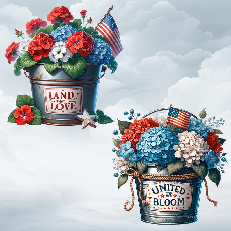 4th of July Blooms Clipart Bundle – 10 Independence Day Rustic Flower ...