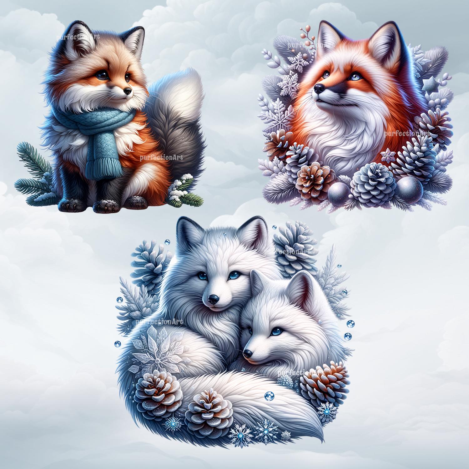 Winter Foxes Clipart Bundle: 10 Majestic and Cute Winter-themed Snow ...