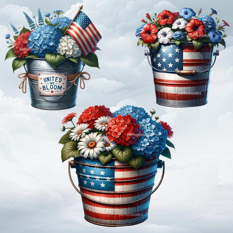 4th of July Blooms Clipart Bundle – 10 Independence Day Rustic Flower ...