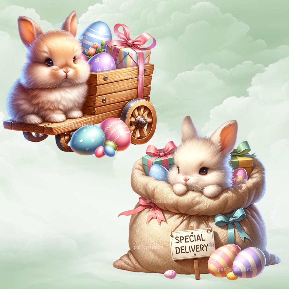 Bunny Express Clipart Bundle – 11 Cute Easter Bunnies, PNG Images ...