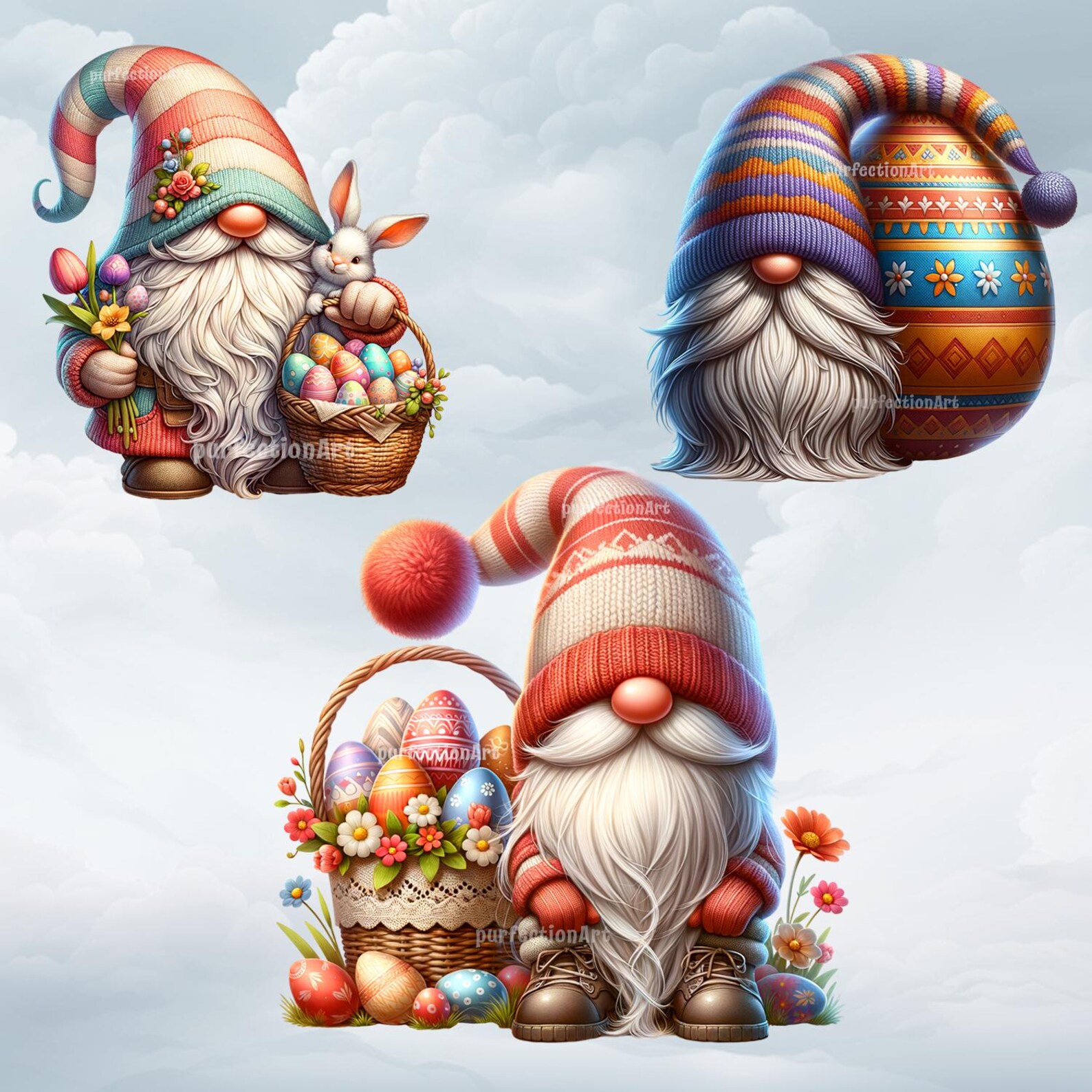 Easter Gnomes Clipart Bundle – 12 Festive Gnomes With Easter Eggs and ...