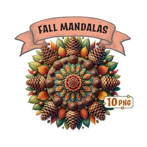 Herfstmandala's clipartbundel, 10 prachtige herfstmandala's png-afbeeldingen met transparante achtergrond, inclusief commercieel gebruik.