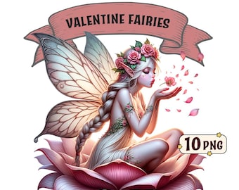 Valentine Fairies Clipart Bundle, 10 Beautiful Valentine's day themed fairies, PNG images with transparent background, commercial use.