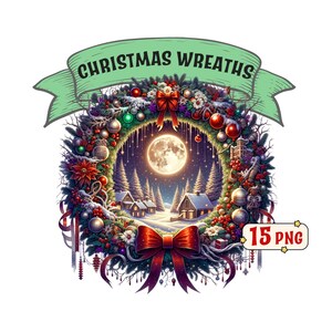 Pacchetto clipart di ghirlande natalizie, 15 bellissime e accoglienti ghirlande natalizie immagini PNG con sfondo trasparente, uso commerciale incluso.