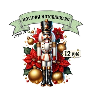 Pacote de clipart de quebra-nozes de Natal – 12 imagens PNG de quebra-nozes com tema de Natal e inverno com fundo transparente, uso comercial