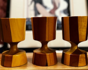 Mid Century Modern wooden candlestick holders.