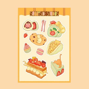 Dessert Cats | Cute Cat Stickers | Sticker Sheet | Vinyl Laptop Sticker | Vinyl Water Bottle Sticker