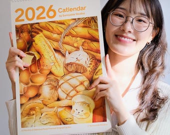 2026 Food-Themed Cat Art Calendar | 11x16.5” Illustrated Wall Calendar