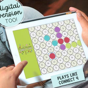 Google Slides™ version of the Growth Mindset Connect Game shown on a tablet. Digital SEL game plays like Connect 4 and is perfect for teletherapy, virtual counseling, and remote classroom SEL lessons. A fun way to build grit, perseverance, and growth mindset in distance learning settings.
