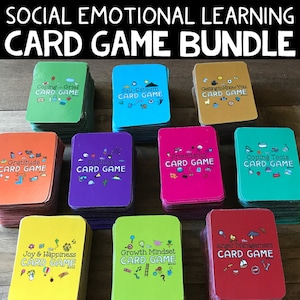 Paquete de juegos de cartas de aprendizaje socioemocional: 10 temas de aprendizaje socioemocional para asesoramiento individual y grupal, grupos pequeños divertidos, juegos terapéuticos para niños