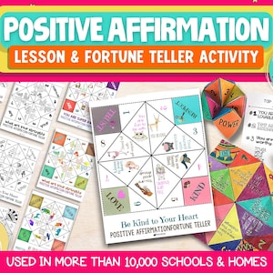 Positive Affirmation Activity for Kids, Counseling Lesson, Self Esteem Game, SEL Lesson, Girls Group, Positive Self Talk, Fortune Tellers