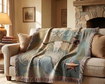 Coperta con mappa del Texas intrecciata – Coperta Heritage Tapestry, Lone Star Decor