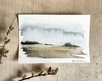 Original Aquarell Landschaftsmalerei | Handgemaltes Aquarell Kleine Kunst | Original Minigemälde | Original-Kunstwerk |