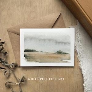 Cartão de felicitações com paisagem em aquarela | Cartão de felicitações em branco pintado à mão em aquarela | Papelaria Natureza | Cartão Estético Suave |