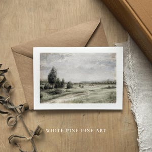 Cartão de felicitações com paisagem em aquarela | Cartão de felicitações em branco pintado à mão em aquarela | Papelaria Natureza | Cartão Estético Suave |