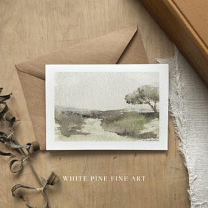 Cartão de felicitações com paisagem em aquarela | Cartão de felicitações em branco pintado à mão em aquarela | Papelaria Natureza | Cartão Estético Suave |