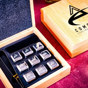 Custom Company Logo Bamboo Whiskey Stone Set, Business Logo Whiskey Set, Whisky Cooling Stones, Whiskey Gift Set, Chilling Stones