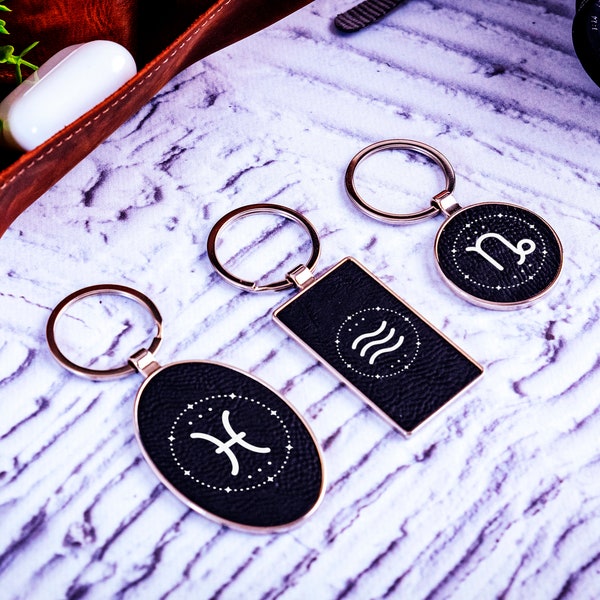 Personalized Zodiac Keychain, Oval Keychain, Zodiac Sign Round Keychain, Custom Zodiac Rectangle Keychain, Horoscope Gifts, Gift For Couple