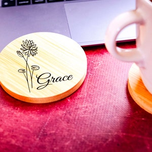 Personalized Birth Flower Coaster, Custom Flower Wood Coaster, Birth Month Flower, Engraved Round Coaster, Birthday Gift, Gift For Her