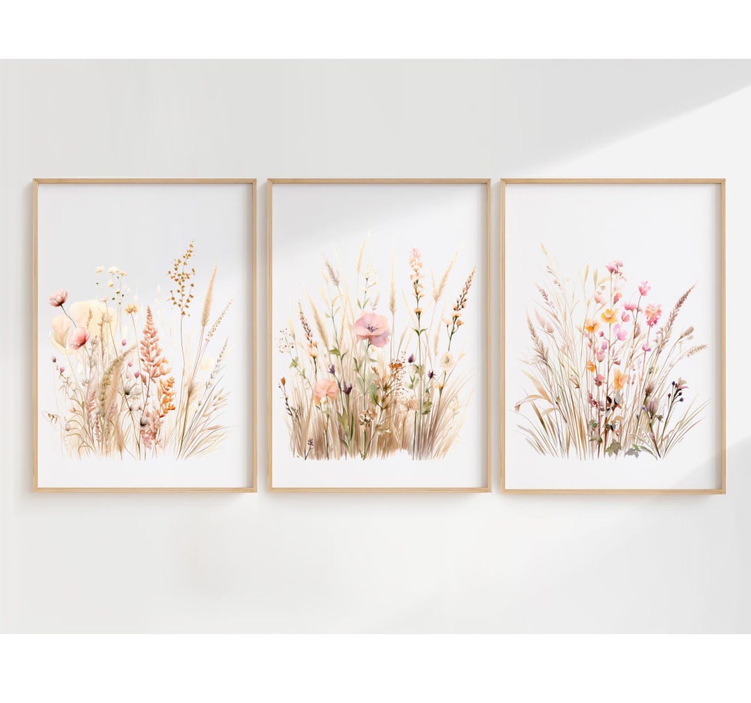 Boho Wildflower Nursery Print Set of 3,bohemian Floral Nursery Wall Art ...