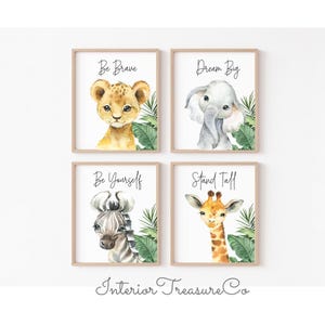 Safari Animal Nursery Prints: Set of 4 Watercolor Jungle Posters (Digital Download)